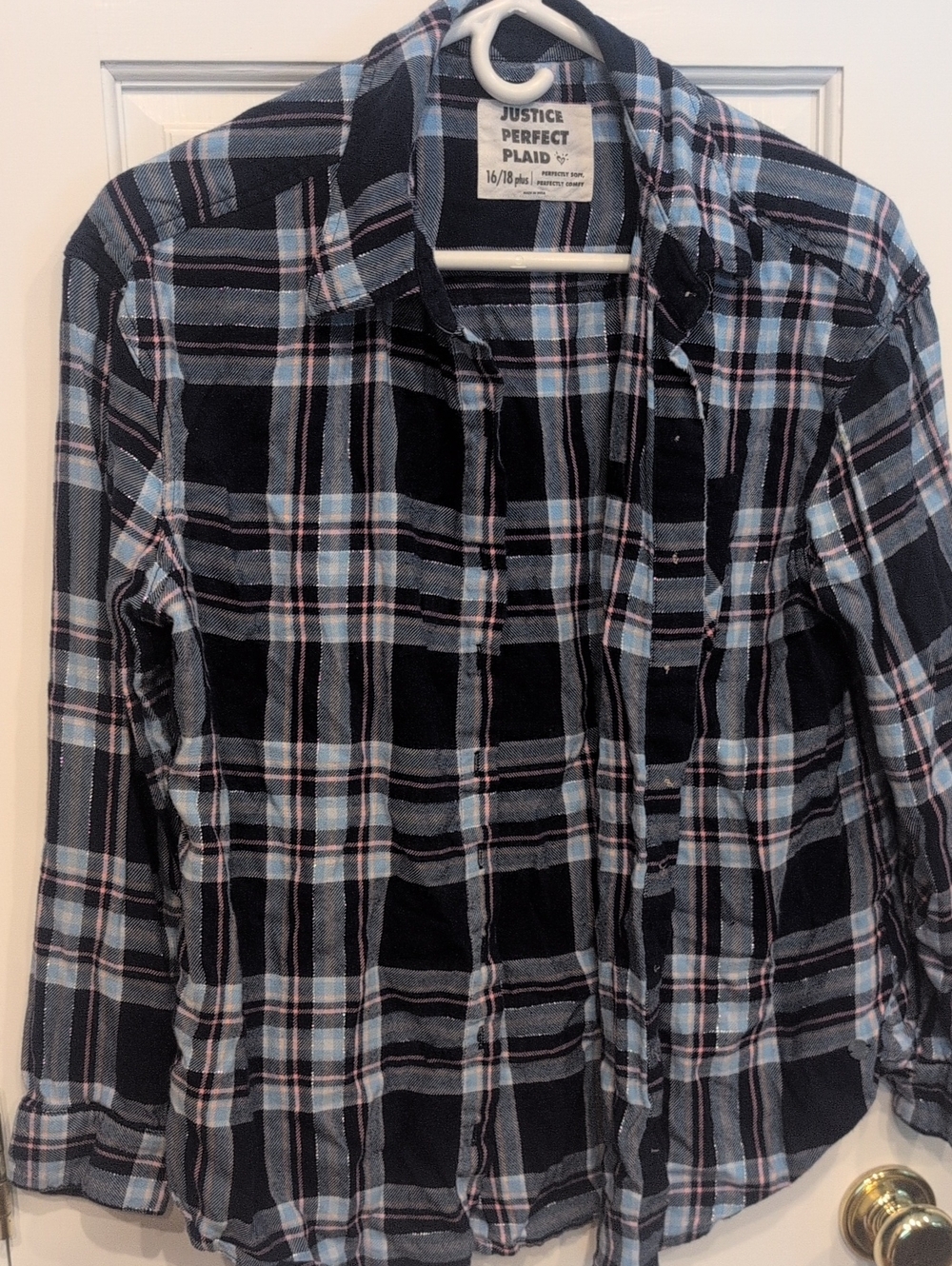 Justice Dark And Light Blue Plaid Button-Up Shirt